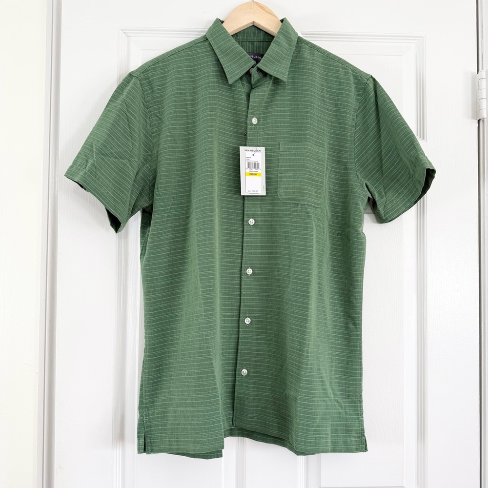 NWT Men's Green Short Sleeve Button Down Camp Shirt Medium 15-15 1/2